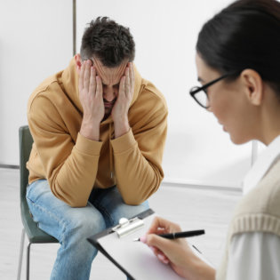 grieving man talking to his doctor